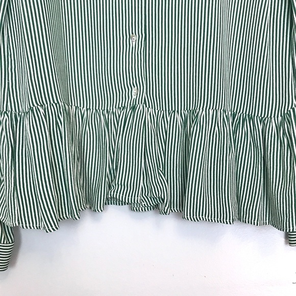 Zara Trafaluc Green/White V-Neck Peplum Blouse M - Picture 4 of 8